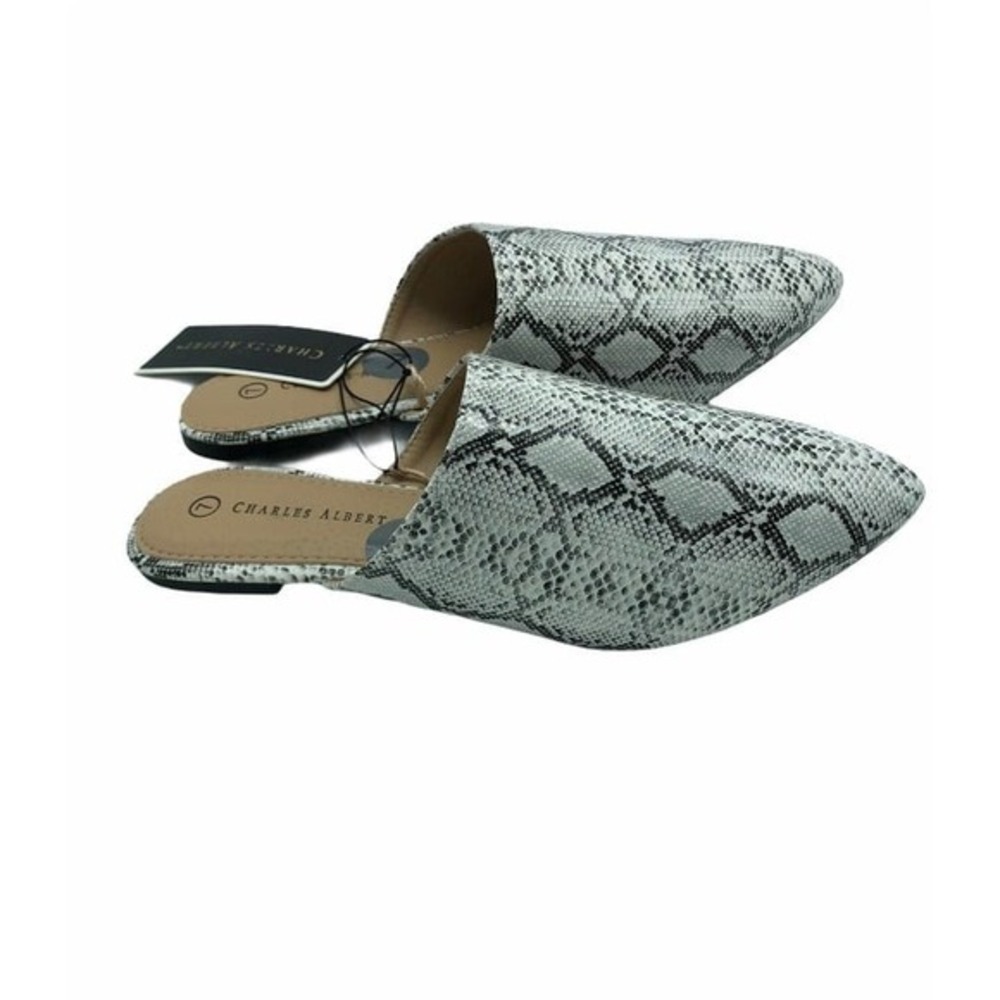 Charles Albert Womens Snakeskin Pointed Toe Mules Grey Black Size 7 NEW‎